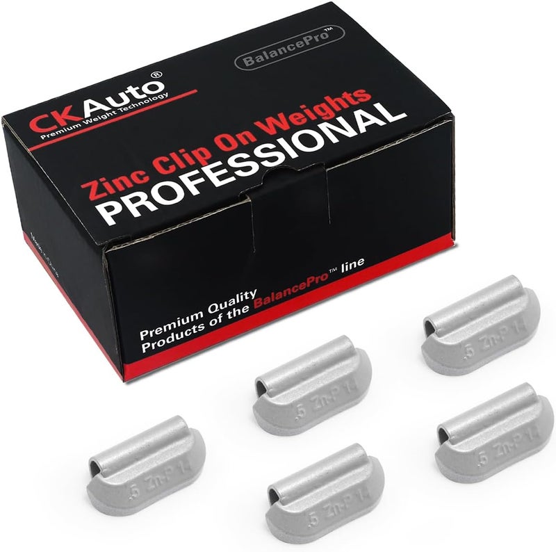 CKAuto P Series Zinc Clip on Wheel Weights 0.5oz, 1/2oz, Coated, 50Pcs/Box Fit for Steel Wheel - Image 1